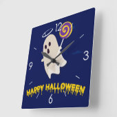 Horloge Carrée Halloween Lune Hantée Maison Carré Cloc (Angle)