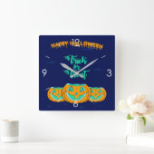 Horloge Carrée Halloween Lune Hantée Maison Carré Cloc (Maison)