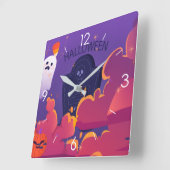 Horloge Carrée Halloween Lune Hantée Maison Carré Cloc (Angle)