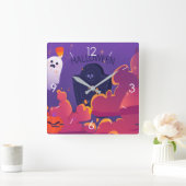 Horloge Carrée Halloween Lune Hantée Maison Carré Cloc (Maison)