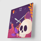 Horloge Carrée Halloween Lune Hantée Maison Carré Cloc (Angle)