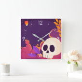 Horloge Carrée Halloween Lune Hantée Maison Carré Cloc (Maison)
