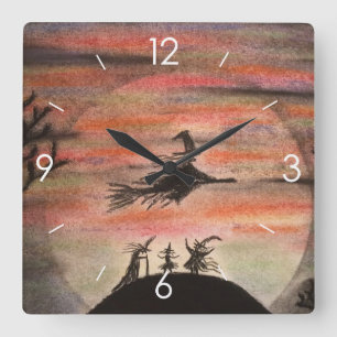 Horloge Carrée Halloween Lune Haunlight House Witch