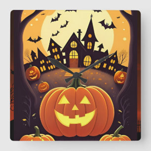 Horloge Carrée Halloween Moonlight Haunted House