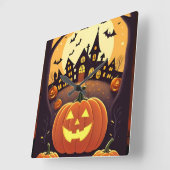 Horloge Carrée Halloween Moonlight Haunted House (Angle)