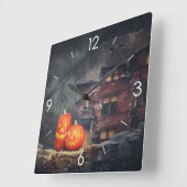 Horloge Carrée Halloween Moonlight Haunted House (Angle)