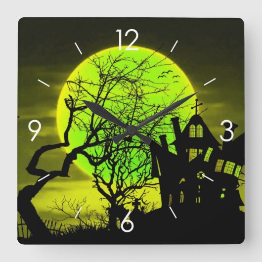 Horloge Carrée Halloween Moonlight Haunted House (Recto)