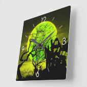 Horloge Carrée Halloween Moonlight Haunted House (Angle)