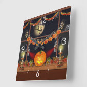 Horloge Carrée Halloween Moonlight Haunted House (Angle)