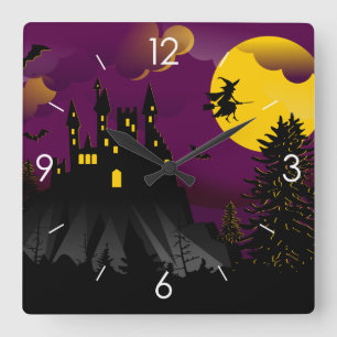 Horloge Carrée Halloween Moonlight Haunted House