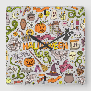 Horloge Carrée Halloween Moonlight Haunted House Square Wall Cloc