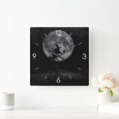 Horloge Carrée Halloween Moonlight Haunted House Square Wall Cloc (Maison)