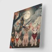 Horloge Carrée Halloween sphynx chats Éffrayant (Angle)