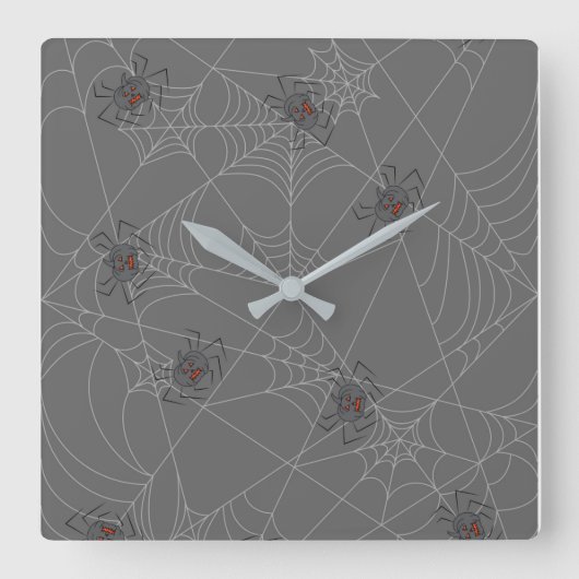Horloge Carrée Halloween spiders web and pumpkins (Recto)