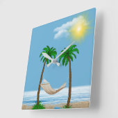 Horloge Carrée Hamac tropical et palmiers (Angle)