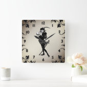 Horloge Carrée Hameau Le Barde Antique Or Noir Numéros (Maison)