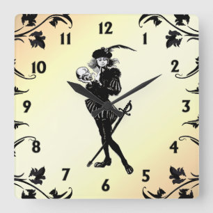 Horloge Carrée Hamlet Le Barde Jaune Noir Numéros