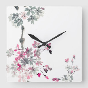Horloge Carrée Hanami Branche de sakura en floraison