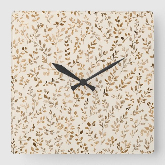 Horloge Carrée Hand Drawn Boho Leaf Pattern (Recto)