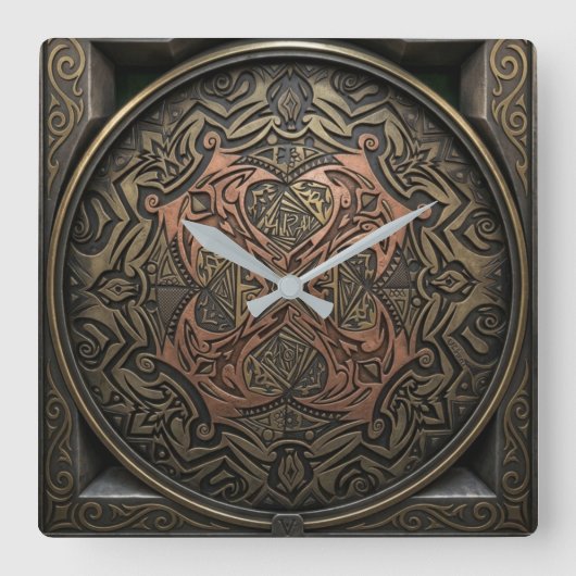 Horloge Carrée Hand-Drawn to 3D Digital: Intricate Bronze Mandala (Recto)