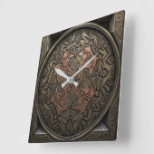 Horloge Carrée Hand-Drawn to 3D Digital: Intricate Bronze Mandala (Angle)