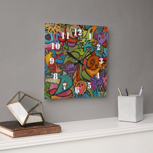 Horloge Carrée Happiness By Squid Fear City (Bureau)