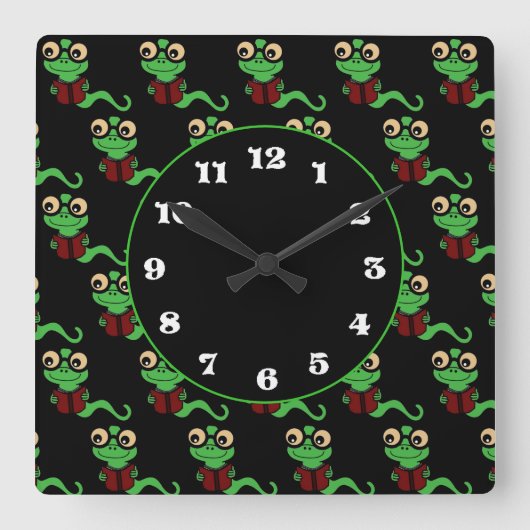 Horloge Carrée Happy Bookworm Black (Recto)