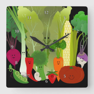 Horloge Carrée Happy garden Produce Wall Clock