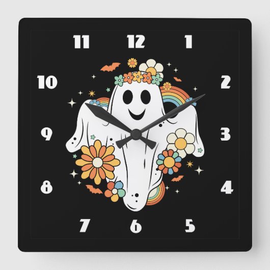 Horloge Carrée Happy Ghost Retro Hippie Vibe (Recto)