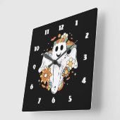 Horloge Carrée Happy Ghost Retro Hippie Vibe (Angle)