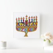 Horloge Carrée Happy Hanukkah Dreidels Menorah (Maison)