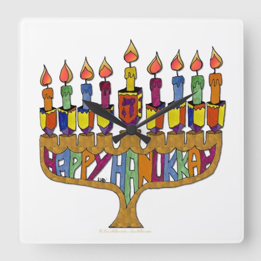 Horloge Carrée Happy Hanukkah Dreidels Menorah (Recto)