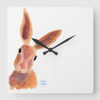 Horloge Carrée Happy Hare ' Jim Jam' par Shirley MacArthur
