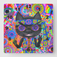 Happy Hippie Cat Sung Peace Sign Flower Cute