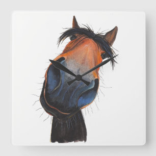 Horloge Carrée Happy Horse 'Happy Dave' by Shirley MacArthur