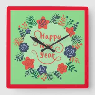 HORLOGE CARRÉE HAPPY NEW YEAR SQUARE WALL CLOCK
