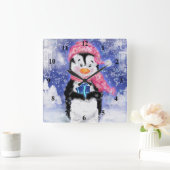 Horloge Carrée Happy Penguin - Noël - (Maison)