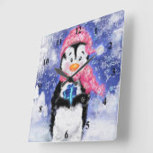 Horloge Carrée Happy Penguin - Noël - (Angle)
