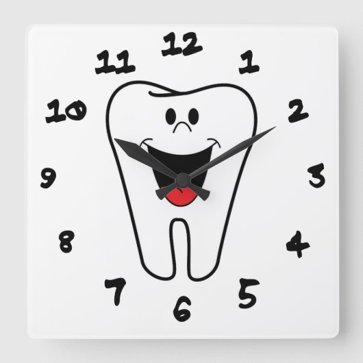 Horloge Carrée Happy teeth customizable for your Dental practice (Recto)