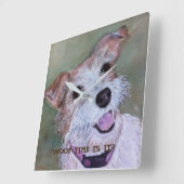 HORLOGE CARRÉE HAPPY TERRIER MIX | FERMER (Angle)