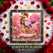 Horloge Carrée Happy Valentine Day Giraffe