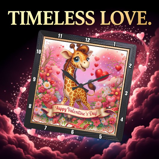 Horloge Carrée Happy Valentine Day Giraffe