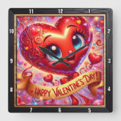 Horloge Carrée Happy Valentines Day Heart Character (Recto)