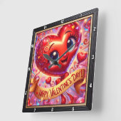 Horloge Carrée Happy Valentines Day Heart Character (Angle)