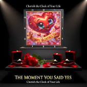 Horloge Carrée Happy Valentines Day Heart Character