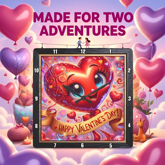 Horloge Carrée Happy Valentines Day Heart Character