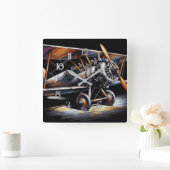 Horloge Carrée Hard Pastel Antique Biplane Avion Avion (Maison)