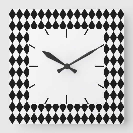 Horloge Carrée Harlequin noir et blanc (Recto)