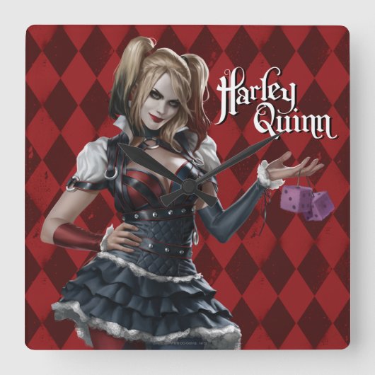 Horloge Carrée Harley Quinn Avec Dice Fuzzy (Recto)