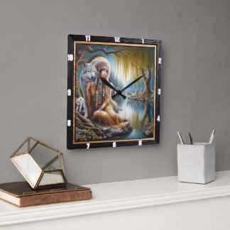 Horloge Carrée Harmonie amérindienne : l'embellie de Firelight